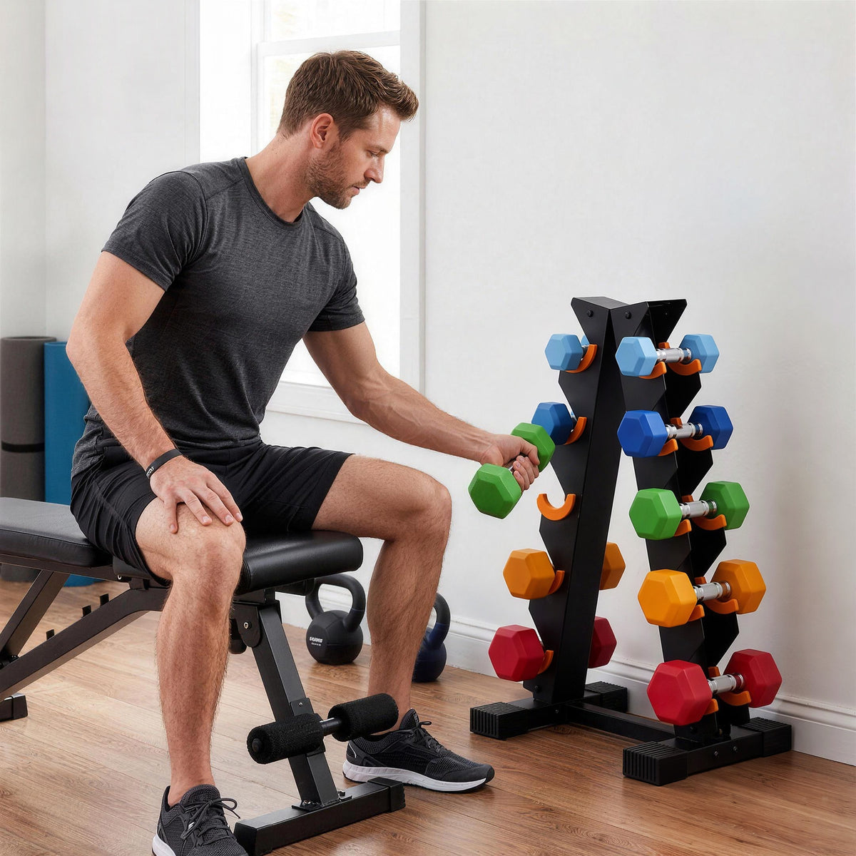 SPORTNOW 5-Tier Dumbbell Rack, A-Frame Weight Stand with Protective Washers, Non-Slip Feet, Space-Saving Storage for Home Gym