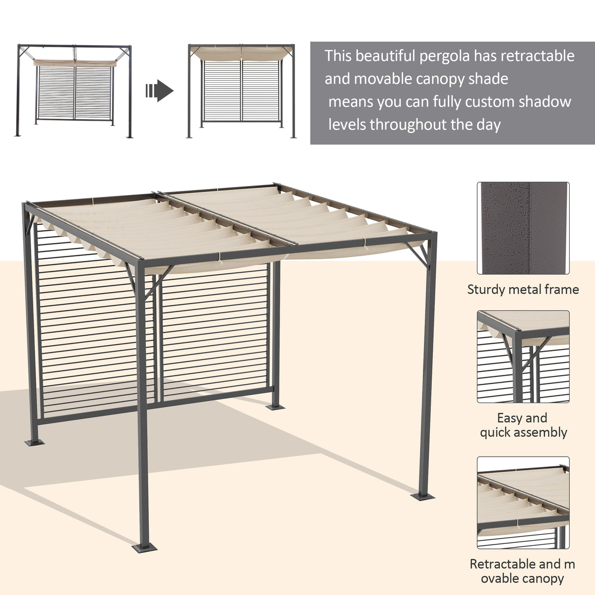 Outsunny Metal Pergola in Beige