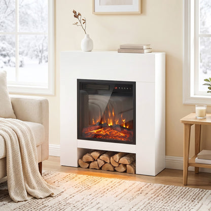 HOMCOM Freestanding Electric Fireplace Suite, Electric Fire and Surround with Shelf, Adjustable Flame Effect, Timer, Remote