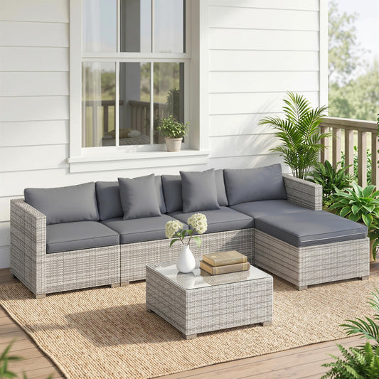 Outsunny 6 Pieces Rattan Corner Sofa Set in Mixed Grey