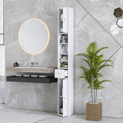 HOMCOM 178 cm Narrow Tall Bathroom Cabinet - White
