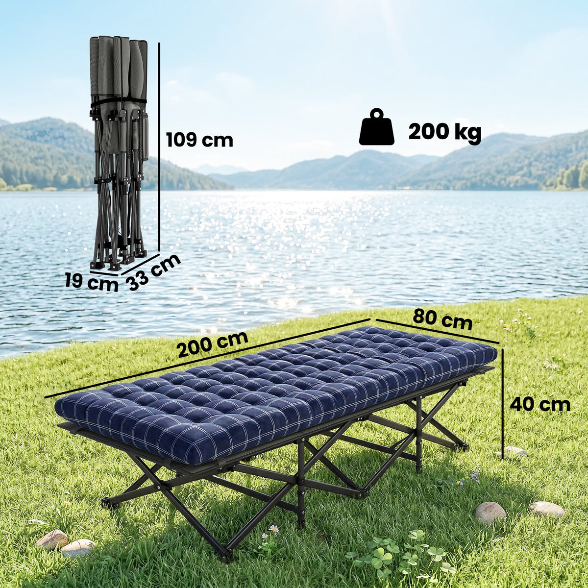 Outsunny Camping Cot with Soft Pad in Blue