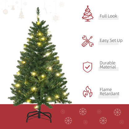 HOMCOM 4FT Christmas Tree Warm White LED Light Holiday Home Decoration, Green