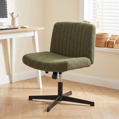 HOMCOM Teddy Fleece Criss Cross Legged Desk Chair, Armless Office Chair No Wheels, Green