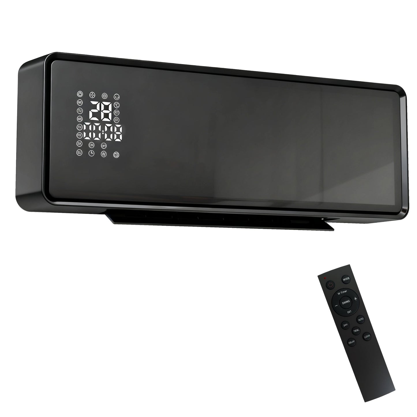 HOMCOM 2000W Ceramic Electric Heater with Fan, Adjustable Thermostat, Wall Mounted - Black