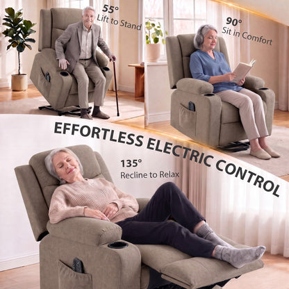 HOMCOM Riser Recliner Chair with Massage and Heat, Linen Electric Lift Armchair for Elderly with Spring Cushion, Brown
