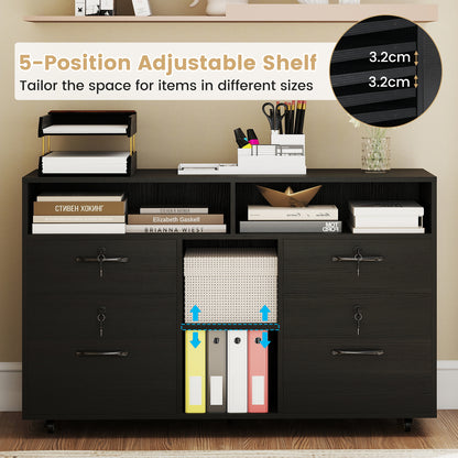 File Cabinet with Lock Mobile Lateral Filing Storage Organizer-Black