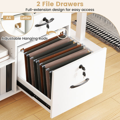 File Cabinet with Lock Mobile Lateral Filing Storage Organizer-White