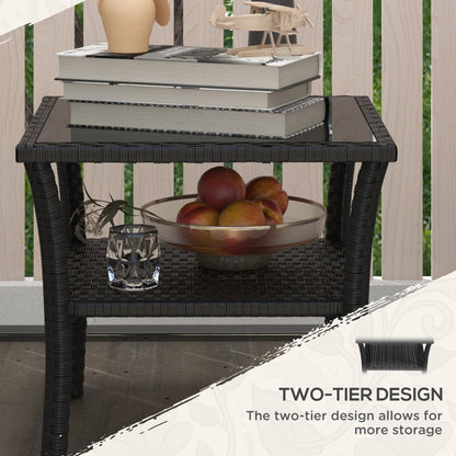 Outsunny Two-tier PE Rattan Square Coffee Table - Black
