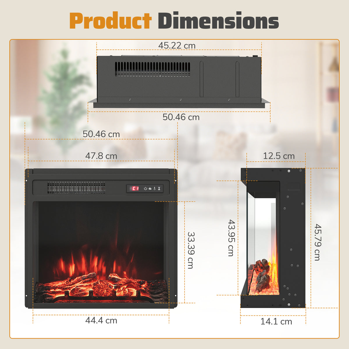 20 Inch Electric Fireplace Insert 750W/1500W Fireplace Heater with Remote Control
