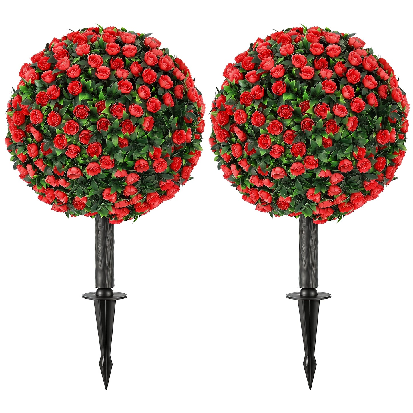 HOMCOM Artificial Rose Topiary UV Resistant, 2-Pack Fake Plants, 55 cm, Red