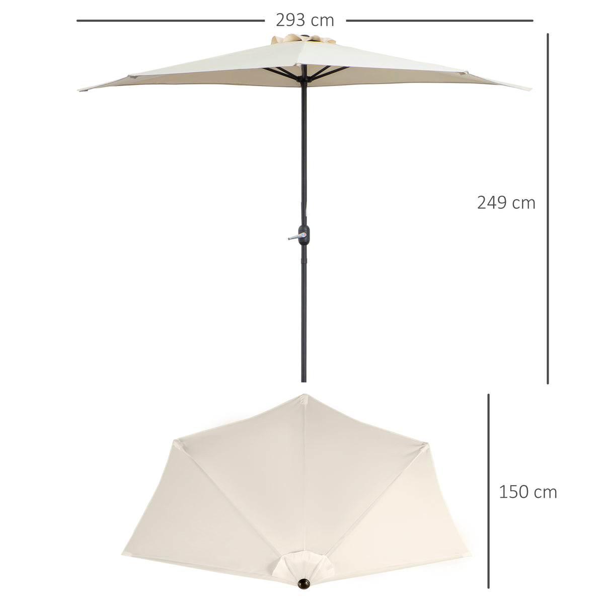 Outsunny 3(m) Half Parasol in Cream White
