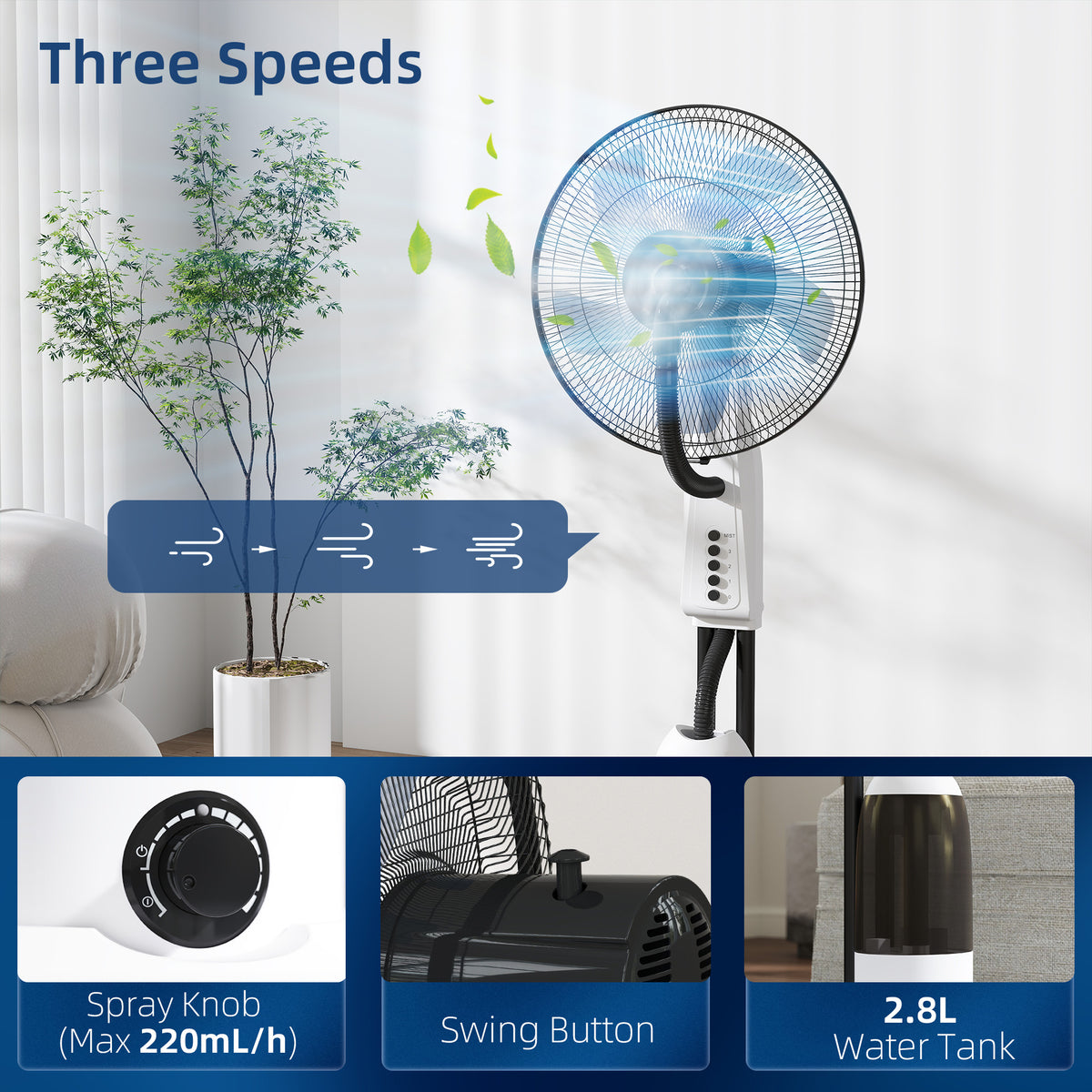 HOMCOM Spray Misting Fan in White