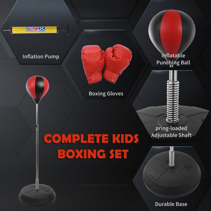 HOMCOM Training Boxing Punch Ball Set 125-145H x a43cm with Gloves Air Pump, 4-Position Adjustable Height Freestanding Boxing Speed Ball for Teenagers Exercise Training
