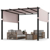 305 x 305 cm Flat Top Pergola with Retractable Canopy and Heavy-duty Metal Frame-Grey