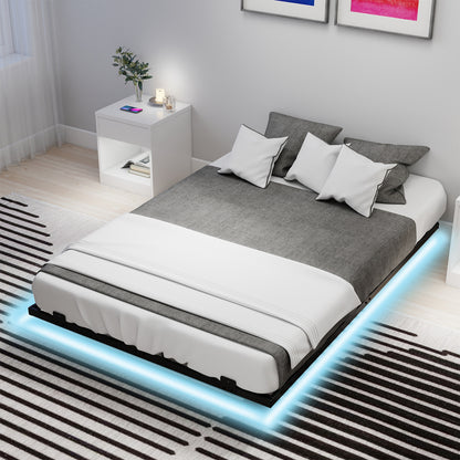 Double/King Size Floating Bed Frame Modern Metal Platform Bed with LED Lights-Double Size