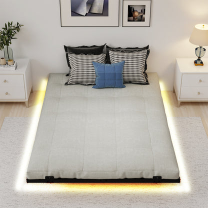 Double/King Size Floating Bed Frame Modern Metal Platform Bed with LED Lights-Double Size