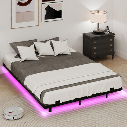 Double/King Size Floating Bed Frame Modern Metal Platform Bed with LED Lights-Double Size