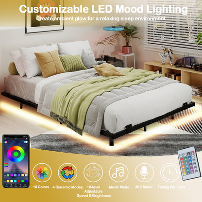 Double/King Size Floating Bed Frame Modern Metal Platform Bed with LED Lights-Double Size