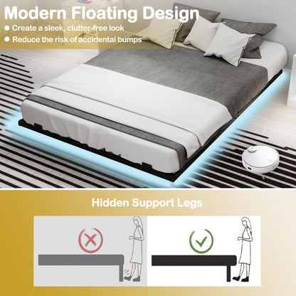 Double/King Size Floating Bed Frame Modern Metal Platform Bed with LED Lights-Double Size