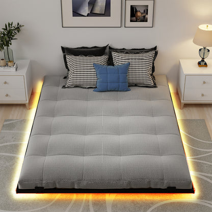 Double/King Size Floating Bed Frame Modern Metal Platform Bed with LED Lights-king size