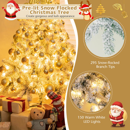 4.5 Feet Flocked Christmas Tree with 295 Tips and 150 LED Lights