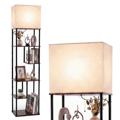 Floor Lamp with Shelves 5-Tier Industrial Shelf Lamp with Linen Fabric Shade