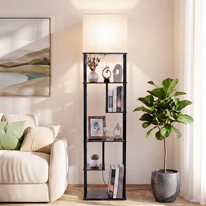 Floor Lamp with Shelves 5-Tier Industrial Shelf Lamp with Linen Fabric Shade