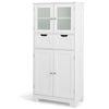 Floor Storage Cabinet with 2 Glass Doors, 2 Drawers and Adjustable Shelves-White