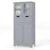 Floor Storage Cabinet with 2 Glass Doors, 2 Drawers and Adjustable Shelves-Grey