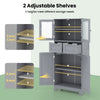 Floor Storage Cabinet with 2 Glass Doors, 2 Drawers and Adjustable Shelves-Grey