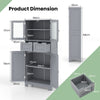 Floor Storage Cabinet with 2 Glass Doors, 2 Drawers and Adjustable Shelves-Grey