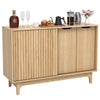 Fluted Sideboard with Adjustable Shelves and Sliding Door for Living Room-Natural