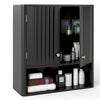 Fluted Bathroom Wall Cabinet Modern Double Door Medicine Cabinet-Black