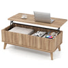 Fluted Lift Top Coffee Table with Lift Tabletop and Hidden Compartments-Brown