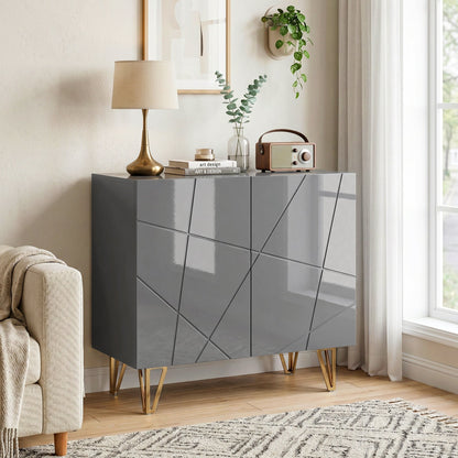 HOMCOM Modern Luxe High Gloss Sideboard, with Hairpin Legs - Grey