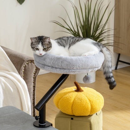 PawHut Cat Desk Bed, Cat Hammock 360 degrees Rotatable Adjustable for Window, Table, Work, Grey