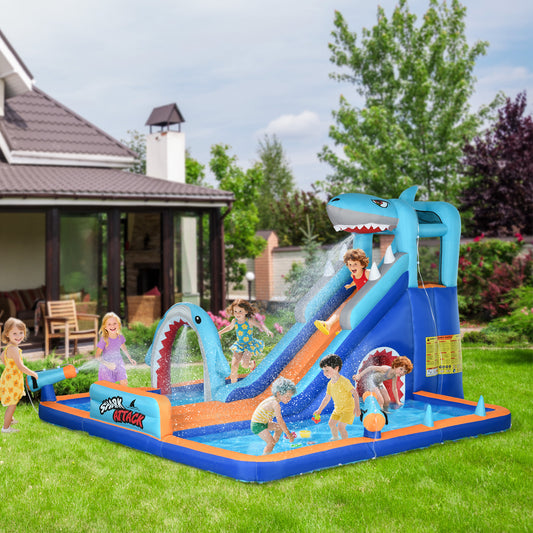 Outsunny 6 in 1 Shark-Themed Bouncy Castle in Multi Colour