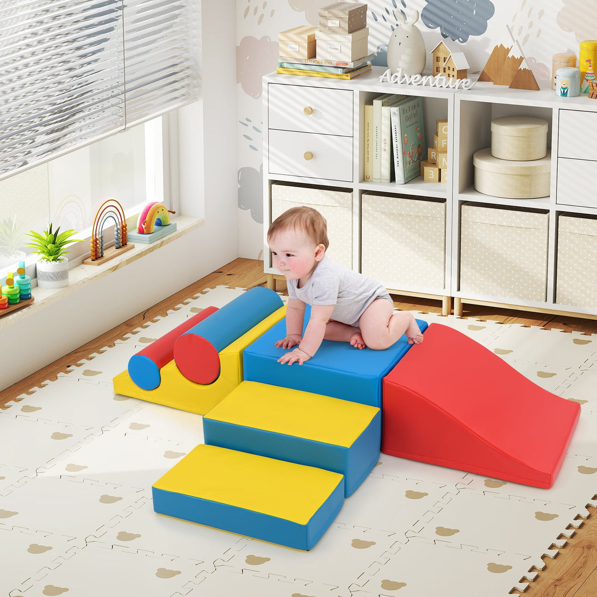 7-Piece Foam Climbing Blocks with Hook and Loop Fasteners for Toddlers-Colourful