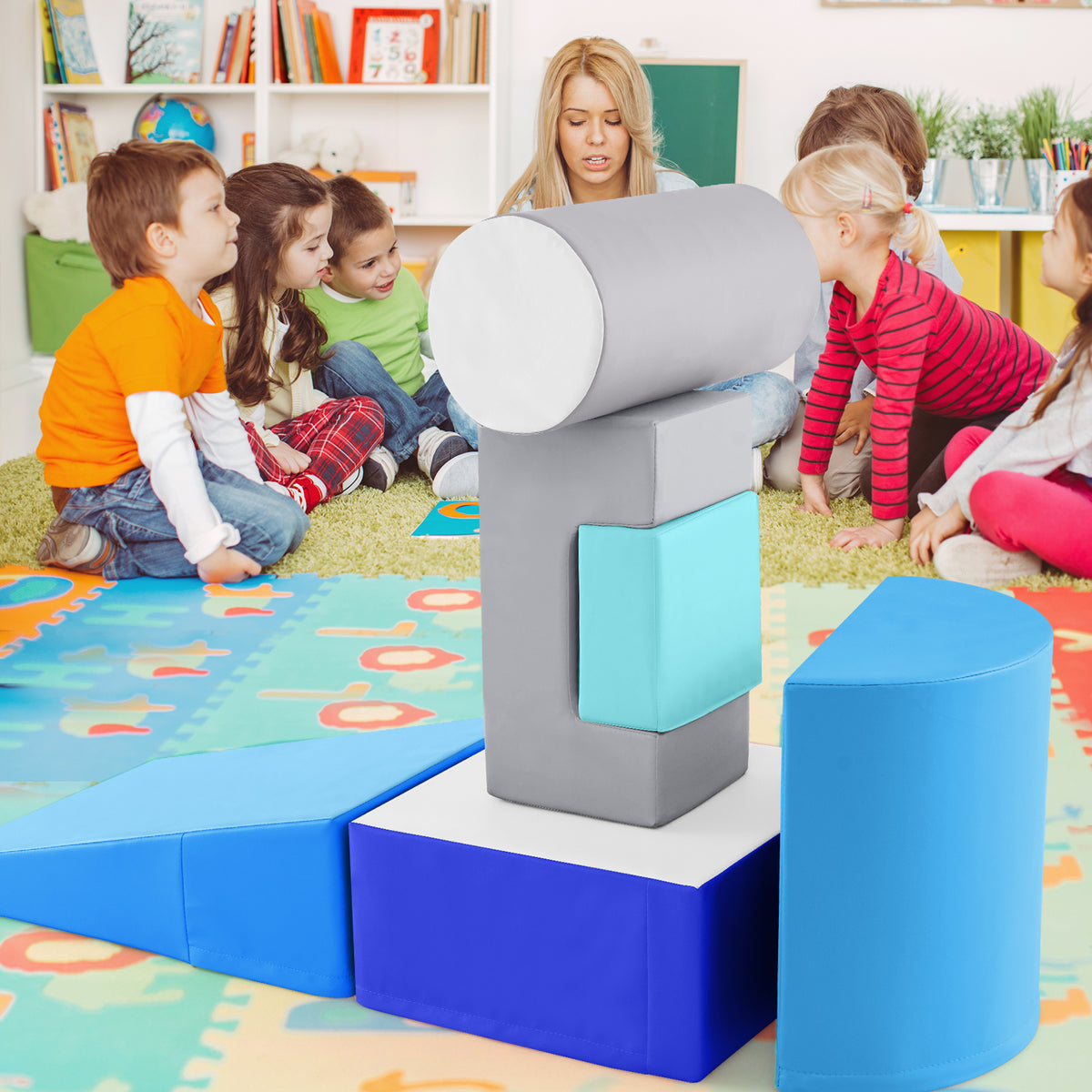 Foam Climbing Blocks with PU Cover for 1-3 Toddlers-Blue