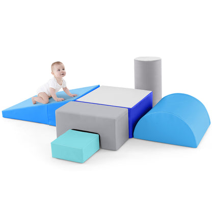 Foam Climbing Blocks with PU Cover for 1-3 Toddlers-Blue