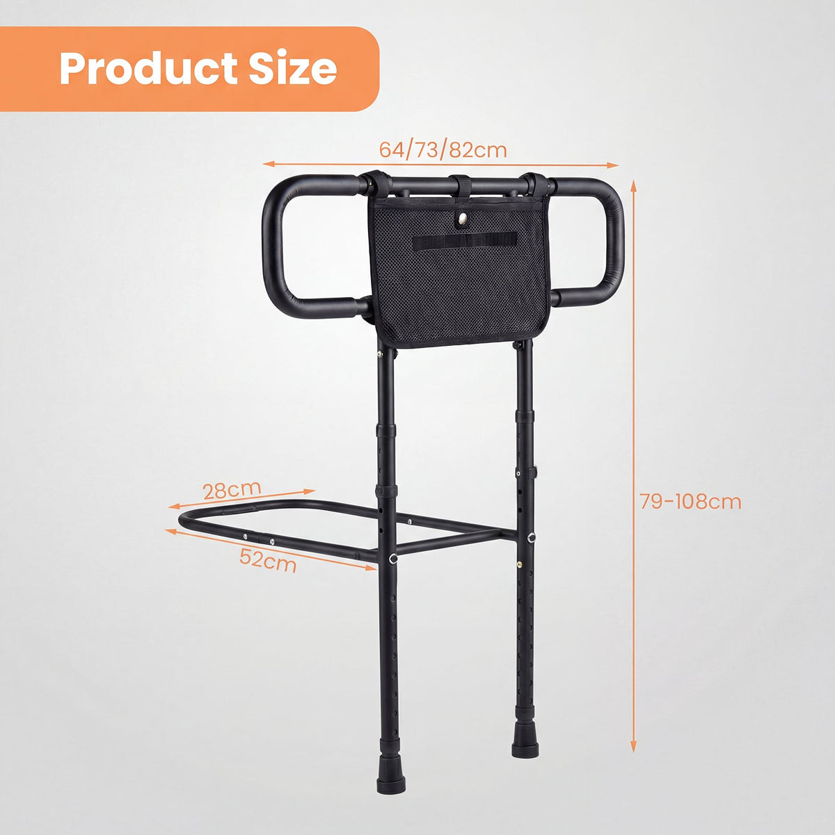 Foldable Bed Rail for Seniors Bed Rail for Elderly Adults Safety with Adjustable Width and Height-Black