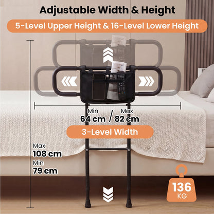 Foldable Bed Rail for Seniors Bed Rail for Elderly Adults Safety with Adjustable Width and Height-Black