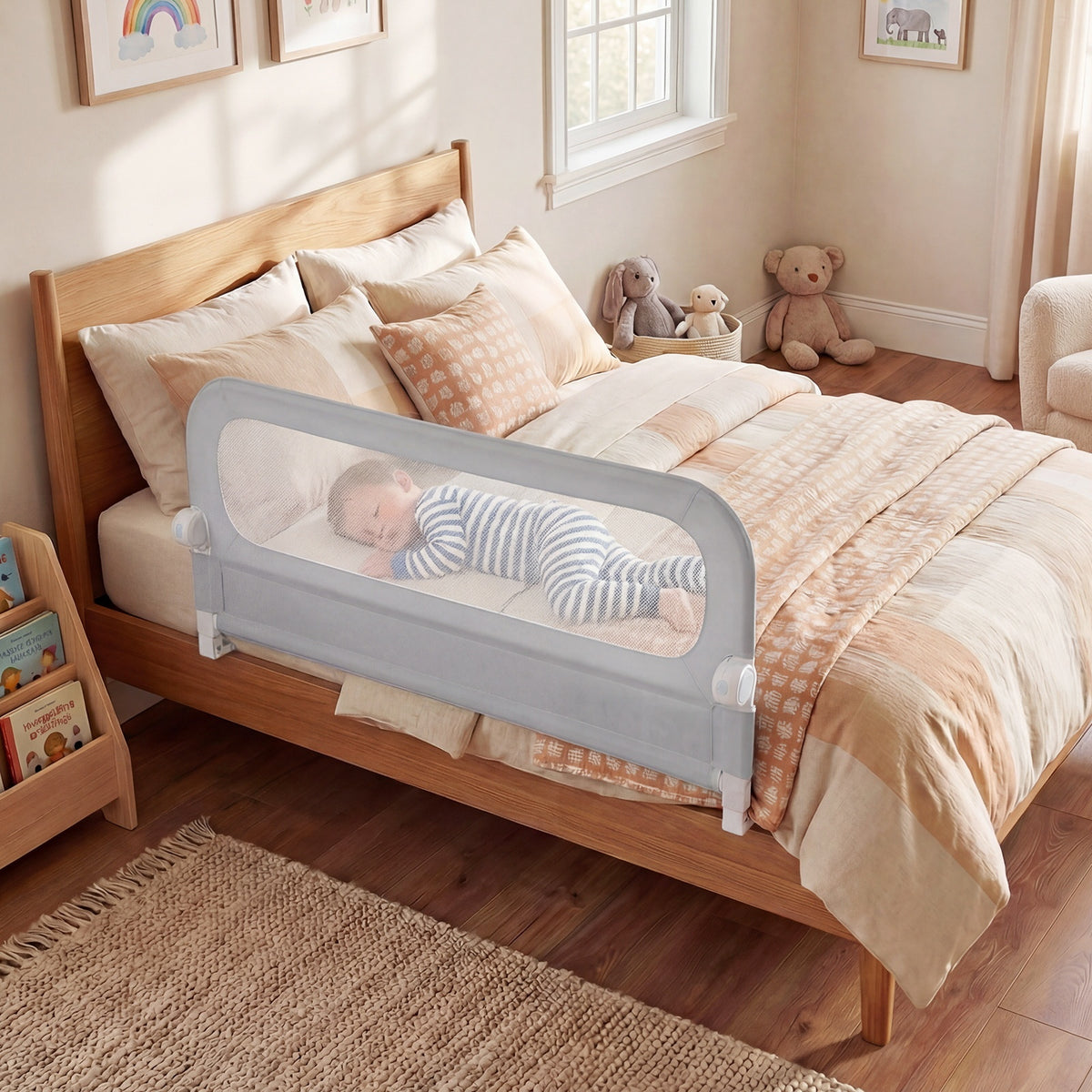 Foldable Bed Rail for Toddlers 120 Long with Removable Cover-Grey