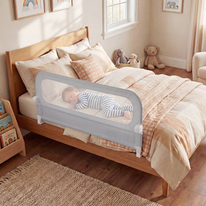 Foldable Bed Rail for Toddlers 120 Long with Removable Cover-Grey