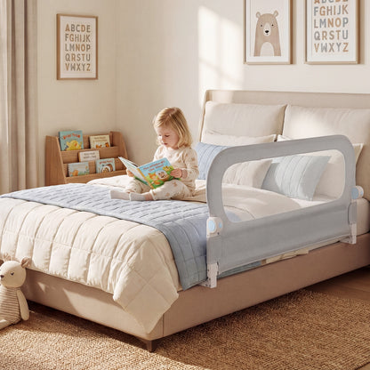 Foldable Bed Rail for Toddlers 120 Long with Removable Cover-Grey