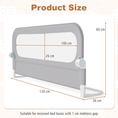 Foldable Bed Rail for Toddlers 120 Long with Removable Cover-Grey