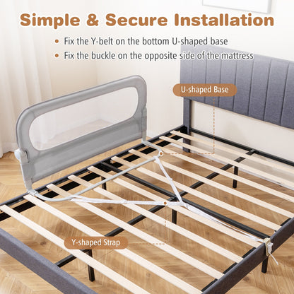 Foldable Bed Rail for Toddlers 120 Long with Removable Cover-Grey