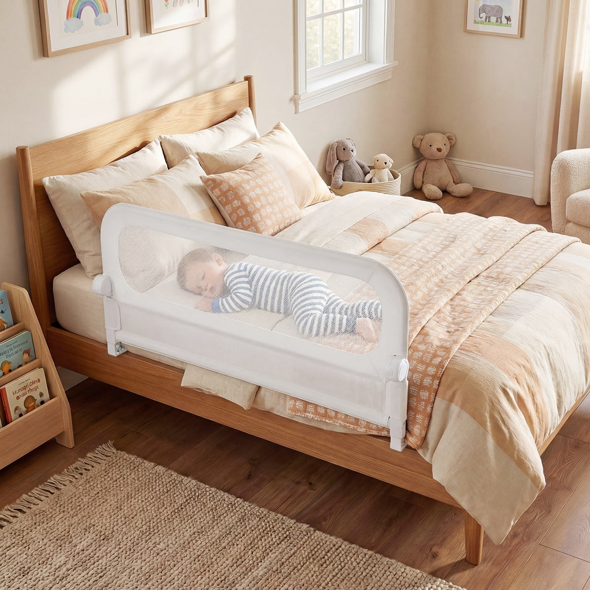 Foldable Bed Rail for Toddlers 120 Long with Removable Cover-White