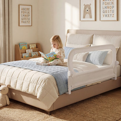Foldable Bed Rail for Toddlers 120 Long with Removable Cover-White